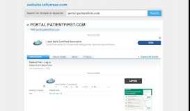 
							         portal.patientfirst.com at WI. Patient First - Log in - Website Informer								  
							    
