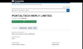 
							         PORTALTECH REPLY LIMITED - Overview (free company information ...								  
							    