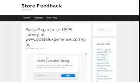 
							         PostalExperience USPS survey at www.postalexperience.com ...								  
							    