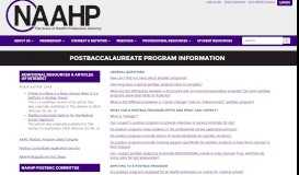 
							         Postbaccalaureate Program Information - NAAHP WWW Site								  
							    