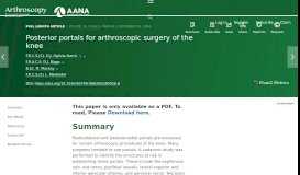 
							         Posterior Portals for Arthroscopic Surgery of the ... - Arthroscopy Journal								  
							    