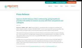 
							         Press Release - Equicare Health								  
							    