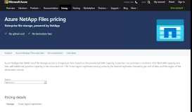 
							         Pricing – NetApp Files | Microsoft Azure								  
							    