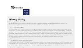 
							         Privacy Policy - Electrolux Promotions								  
							    