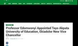 
							         Professor Edomwonyi Appointed Tayo Akpata University of Education ...								  
							    