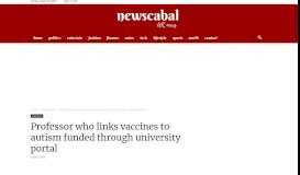 
							         Professor who links vaccines to autism funded through university portal								  
							    