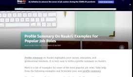 
							         Profile Summary On Naukri: Examples For Popular Job Roles								  
							    
