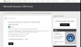 
							         Provide material on Dynamics CRM portal development - Microsoft ...								  
							    