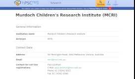 
							         Provider details - Murdoch Children's Research Institute ...								  
							    