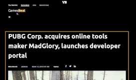 
							         PUBG Corp. acquires online tools maker MadGlory ... - VentureBeat								  
							    