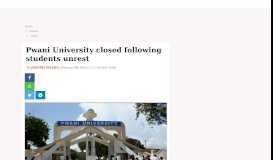 
							         Pwani University closed following students unrest : The Standard								  
							    