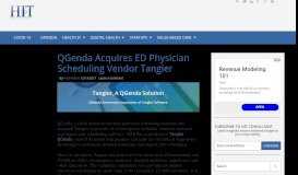 
							         QGenda Acquires ED Physician Scheduling Software Tangier								  
							    