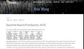 
							         Quarterly Report (First Quarter, 2013) - Tempo Investments								  
							    
