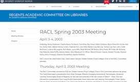 
							         RACL Spring 2003 Meeting | Regents Academic Committee on ...								  
							    
