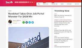
							         Randstad Takes Over Job Portal Monster For $429 Mn - Inc42 Media								  
							    