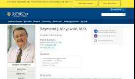 
							         Raymond J. Mayewski, M.D. - University of Rochester Medical Center								  
							    