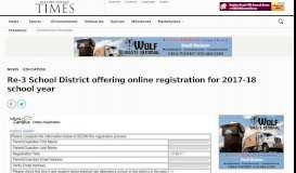 
							         Re-3 School District offering online registration for 2017-18 school year								  
							    