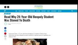 
							         Read Why 24-Year-Old Benpoly Student Was Stoned To Death ...								  
							    