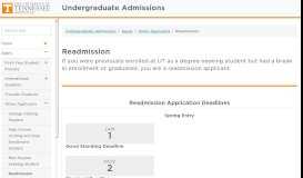 
							         Readmission - UTK Admissions - The University of Tennessee, Knoxville								  
							    