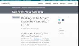 
							         RealPage® to Acquire Lease Rent Options, LRO® | RealPage News								  
							    