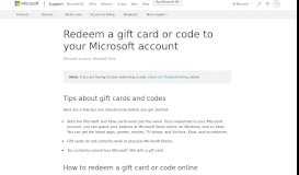 
							         Redeem a gift card or code to your Microsoft account - Microsoft Support								  
							    