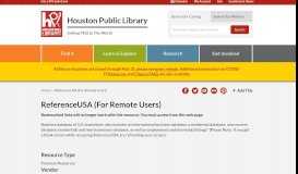 
							         ReferenceUSA (For Remote Users) | Houston Public Library								  
							    