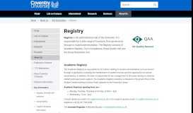 
							         Registry | Key Information | Coventry University								  
							    