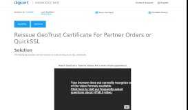 
							         Reissue GeoTrust Certificate For Partner Orders or QuickSSL								  
							    