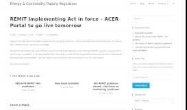 
							         REMIT Implementing Act in force – ACER Portal to go live tomorrow ...								  
							    