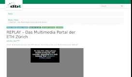 
							         REPLAY – Das Multimedia Portal der ETH Zürich – Digitale Bibliothek ...								  
							    