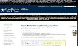 
							         Request for Voter Registration Applications - Texas Secretary of State								  
							    