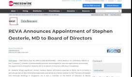 
							         REVA Announces Appointment of Stephen Oesterle, MD to Board of ...								  
							    
