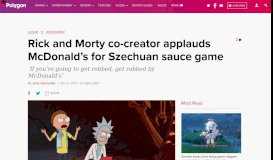 
							         Rick and Morty co-creator applauds McDonald's for Szechuan sauce ...								  
							    