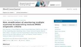 
							         Risk stratification of smoldering multiple myeloma incorporating ...								  
							    