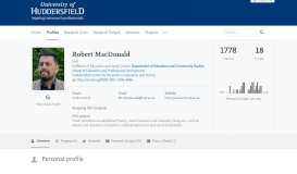 
							         Robert MacDonald — University of Huddersfield Research Portal								  
							    