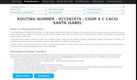 
							         Routing Number - 021582879 - COOP A C CACSI SANTA ...								  
							    