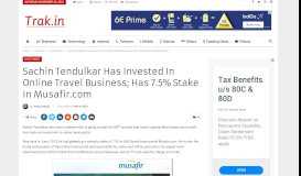 
							         Sachin Tendulkar Has Invested In Online Travel Business; Has 7.5 ...								  
							    