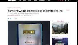 
							         Samsung warns of sharp sales and profit decline - The Verge								  
							    