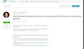 
							         SAP Business One Customer Portal is moving at the end of October to ...								  
							    