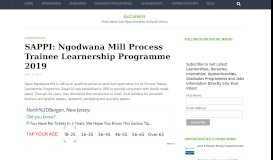 
							         SAPPI: Ngodwana Mill Process Trainee Learnership Programme 2019								  
							    