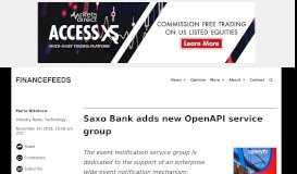 
							         Saxo Bank adds new OpenAPI service group - FinanceFeeds								  
							    