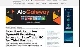 
							         Saxo Bank Launches Open API, Opening Access for Third Party ...								  
							    
