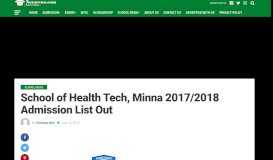
							         School of Health Tech, Minna 2017/2018 Admission List Out								  
							    