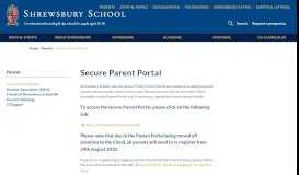 
							         Secure Parent Portal - Shrewsbury School								  
							    