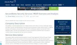 
							         SecureWorks Security Services: MSSP Overview and Analysis								  
							    