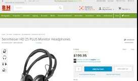 
							         Sennheiser HD 25 PLUS Monitor Headphones 506908 B&H ...								  
							    
