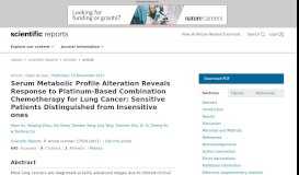 
							         Serum Metabolic Profile Alteration Reveals Response to Platinum ...								  
							    
