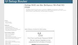 
							         Setup WiFi on the Reliance Wi-Pod M1 F926 - SetupRouter								  
							    
