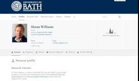 
							         Shaun Williams — the University of Bath's research portal								  
							    