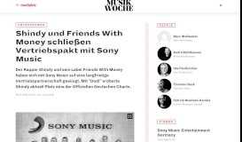 
							         Shindy und Friends With Money schließen Vertriebspakt mit Sony Music								  
							    